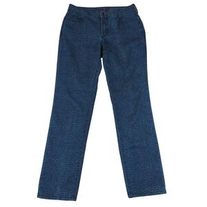 NYDJ Ankle Blue Leopard Print Lift Tuck Jeans‎ Size 8 Women's